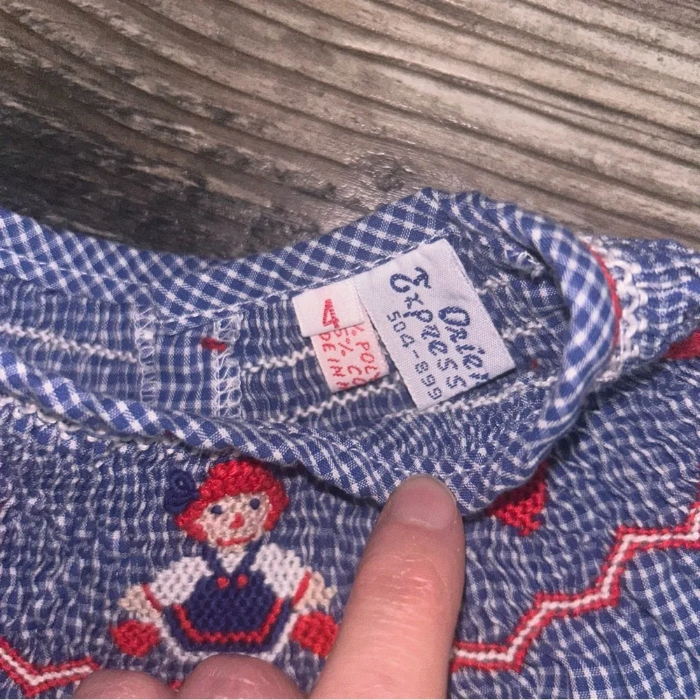 Vintage Orient Expressed Smocked Raggedy Ann Dress Blue Gingham Red Size 4